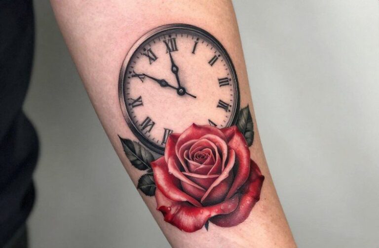 Clock And Rose Tattoo Meaning: Time, Love & Mortality