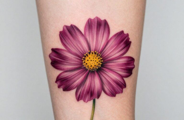 Cosmos Flower Tattoo Meaning: Order, Peace & October Births