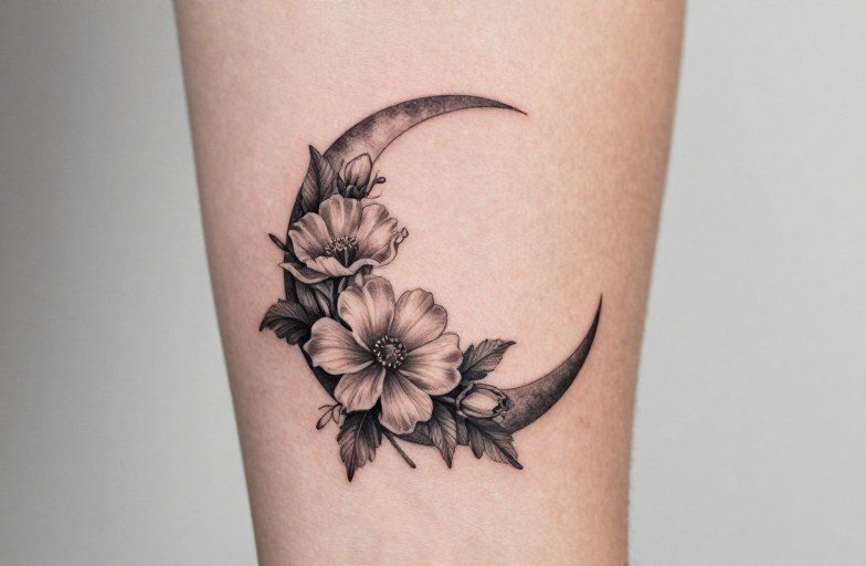 Crescent Moon With Flowers Tattoo Meaning: Growth & Change
