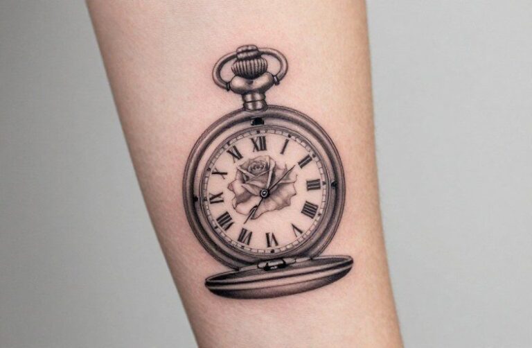 Pocket Watch And Rose Tattoo Meaning: Time, Love & Mortality