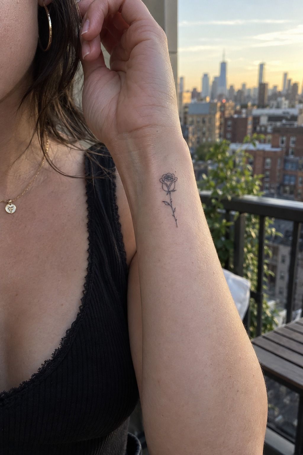 Tiny Fine-Line Rose Tattoos on the Wrist