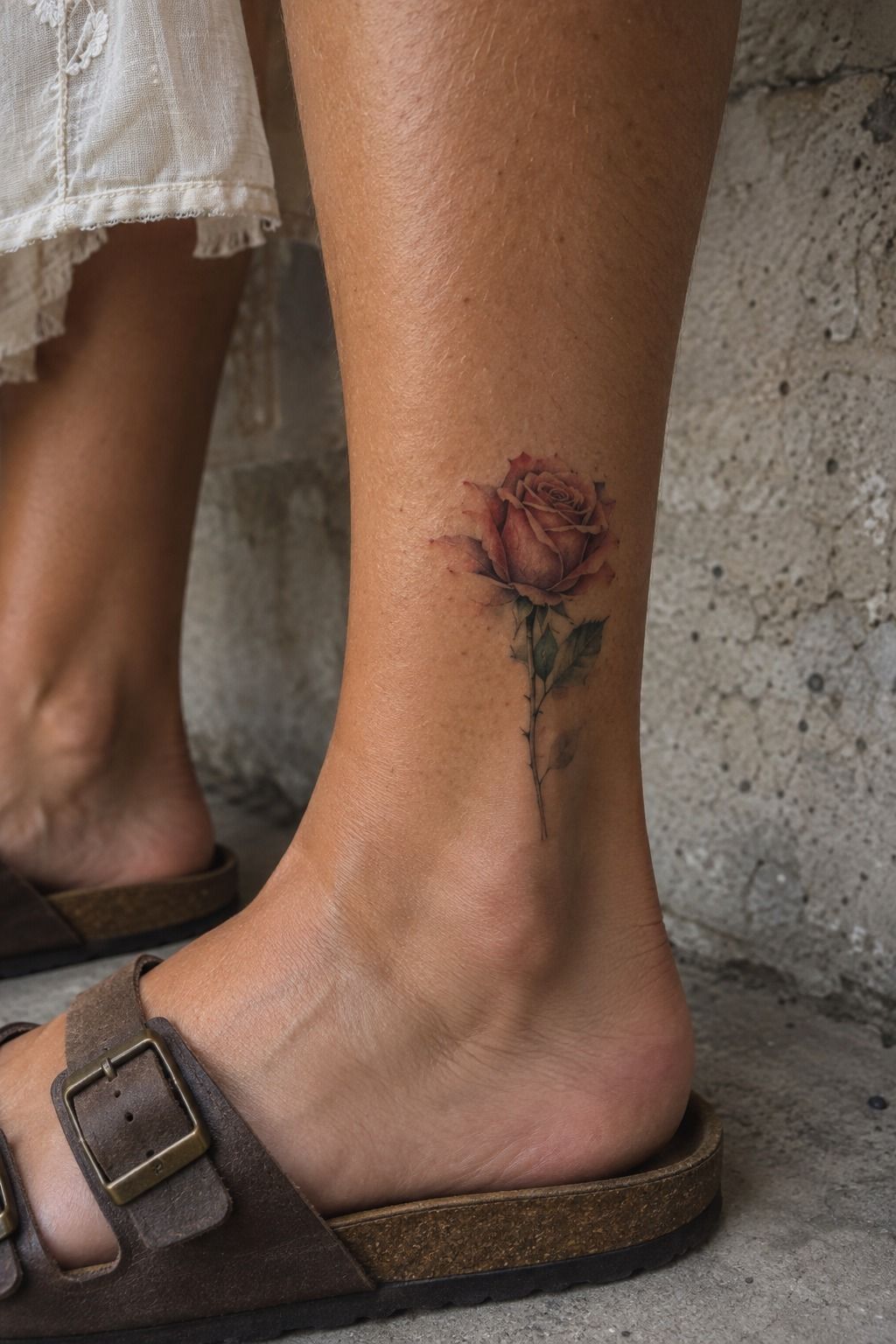 Delicate Watercolor Roses on the Ankle