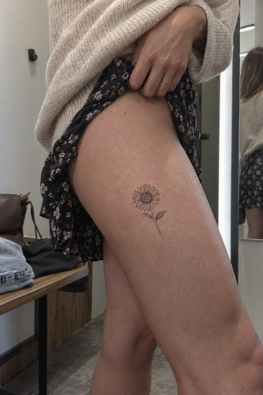 Tiny Sunflower Tattoos With Fine Linework
