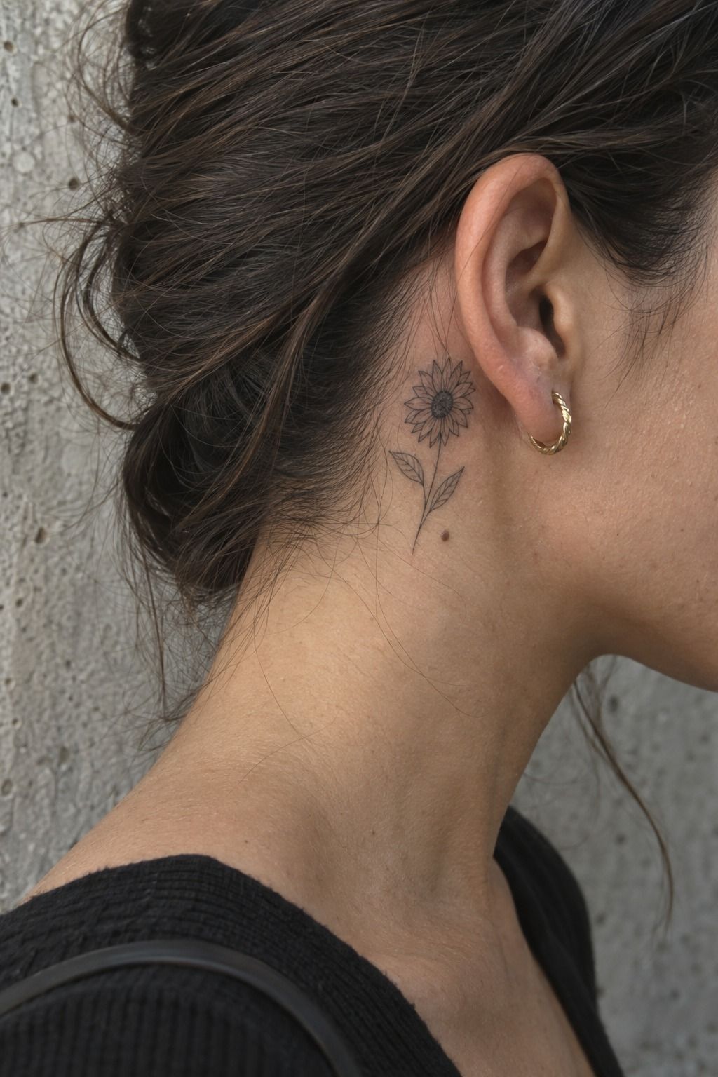 Small Sunflower Tattoos Behind the Ear