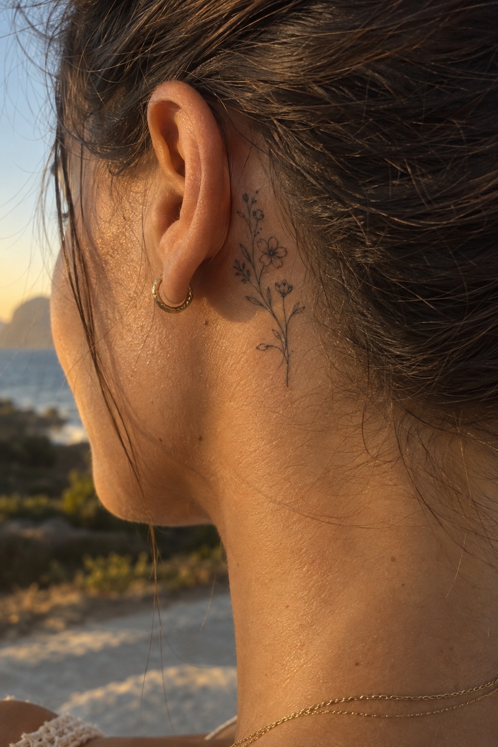 Small Floral Tattoos Behind The Ear