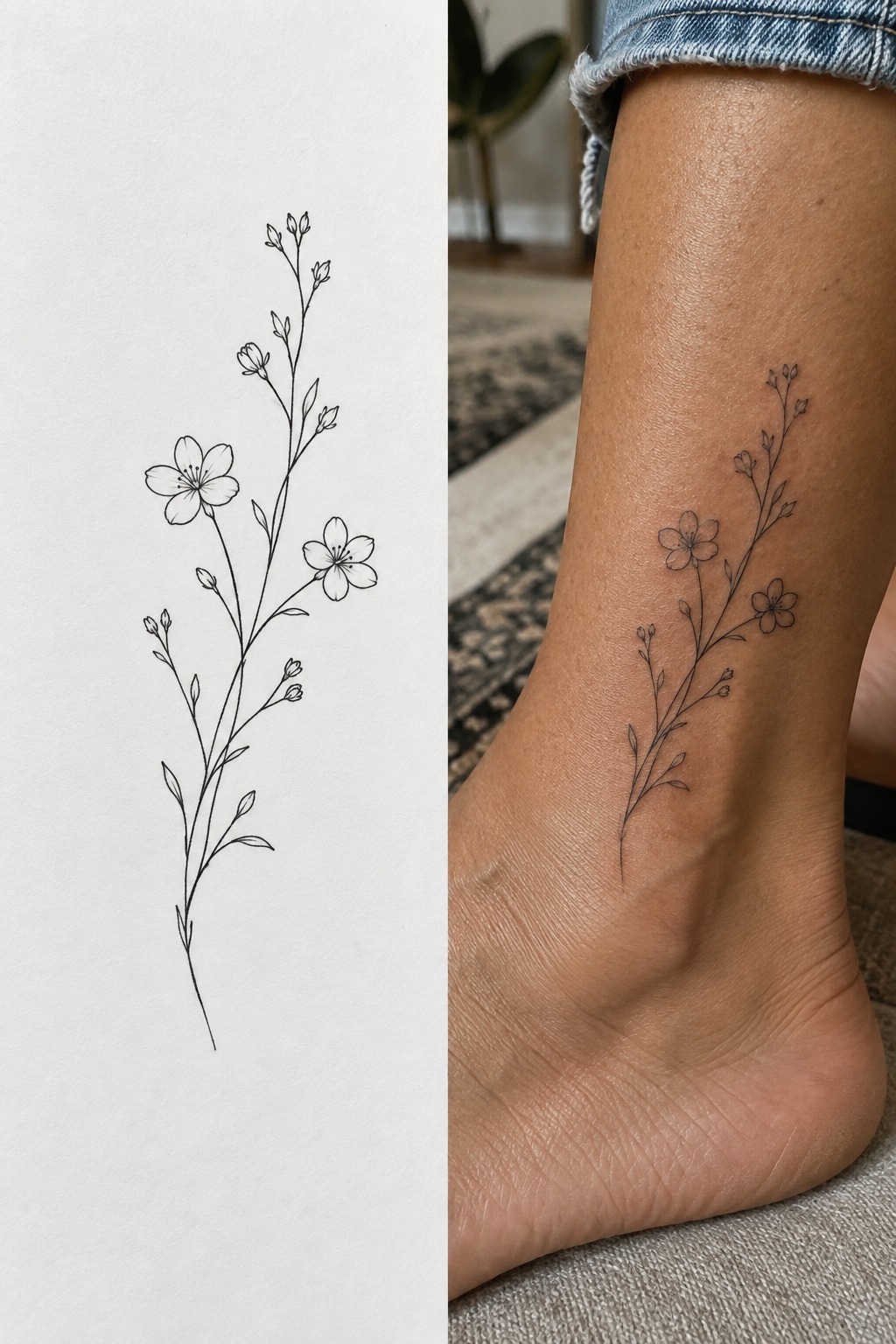 Small Floral Tattoos Around The Ankle