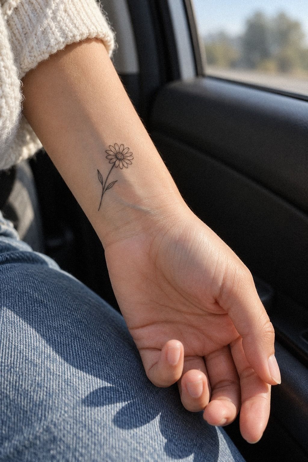 Minimal Delicate Daisy Tattoo Along the Collarbone