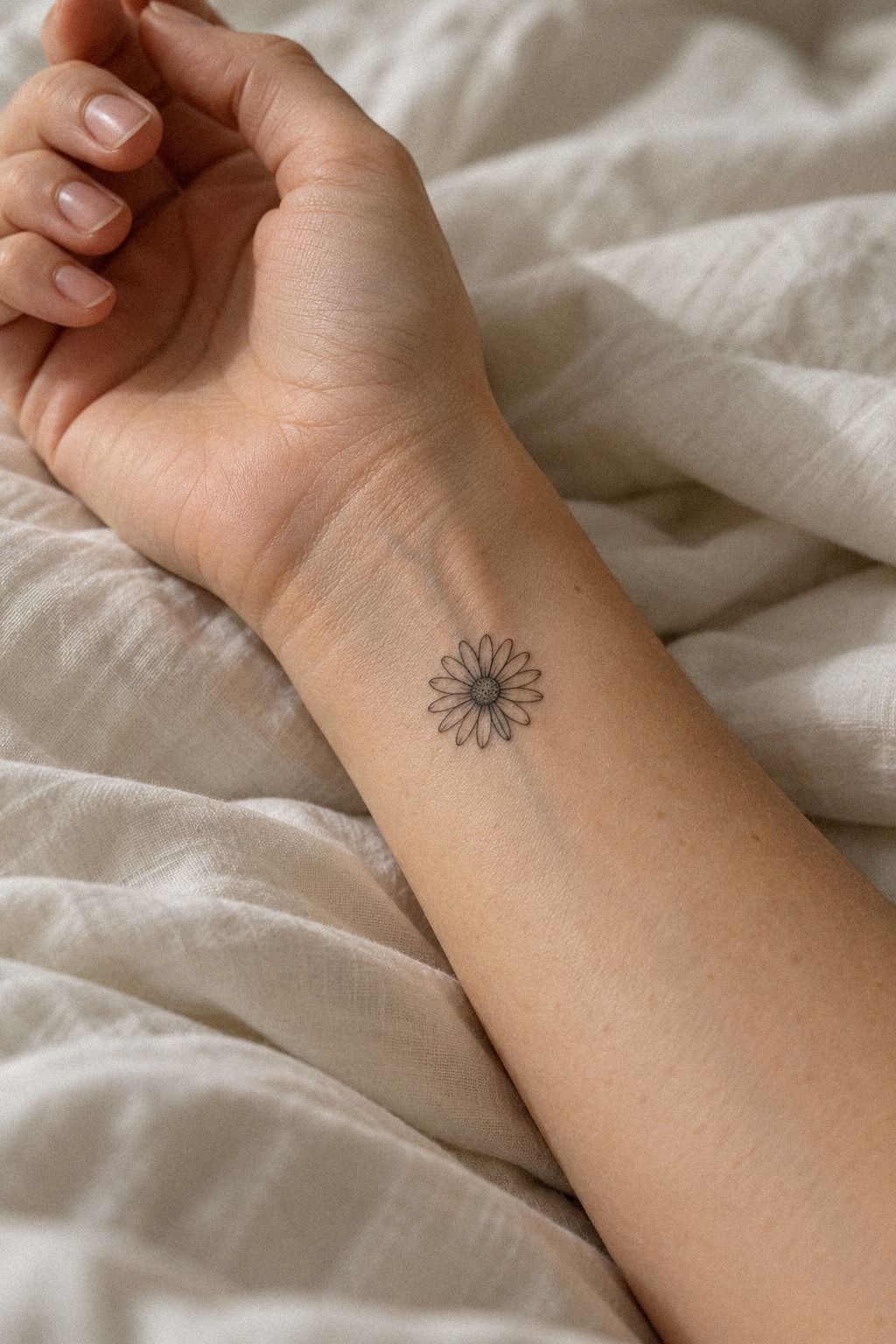 Small Delicate Daisy Tattoo on the Ankle
