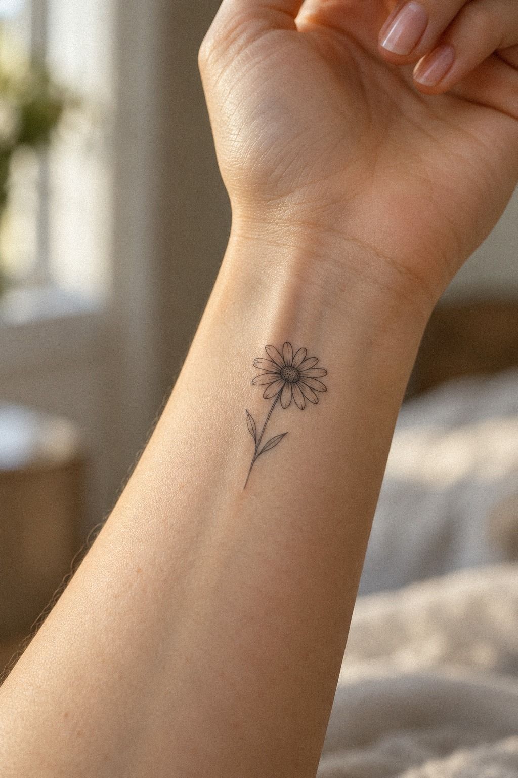 Delicate Daisy Tattoo with a Hidden Initial