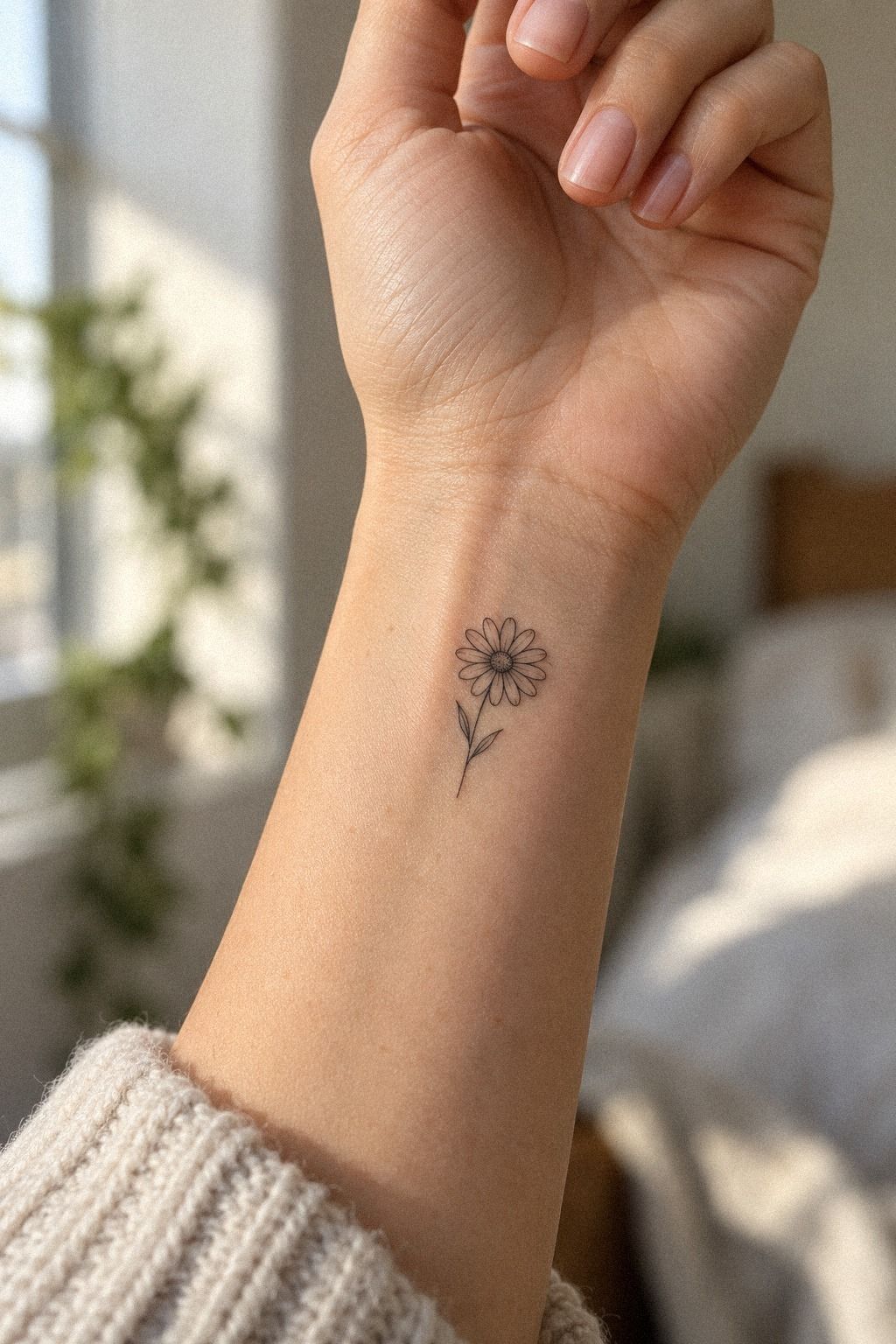 Watercolor Delicate Daisy Tattoo with Soft Petals