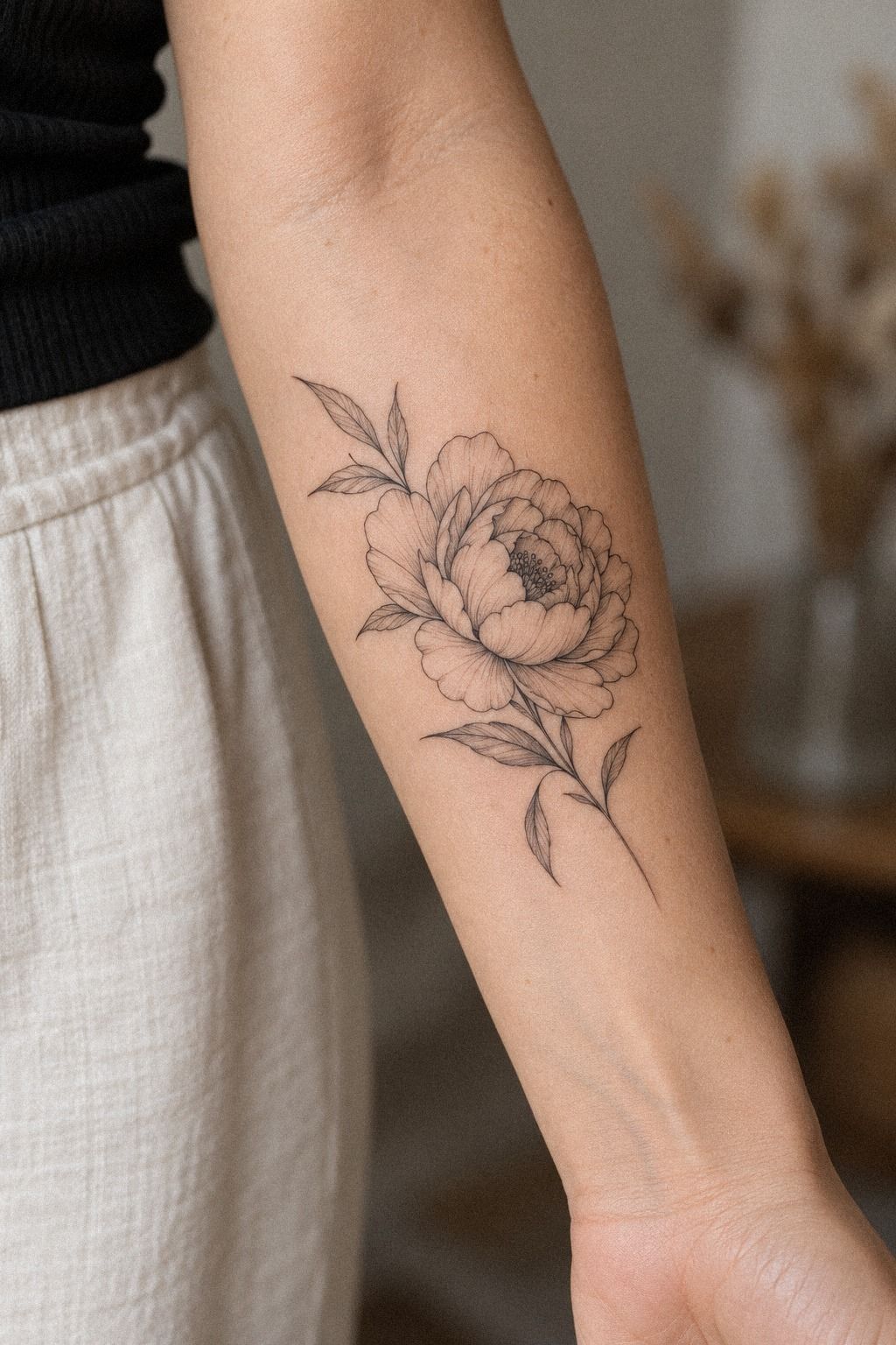 Why the Collarbone Works for a Minimal Peony Tattoo