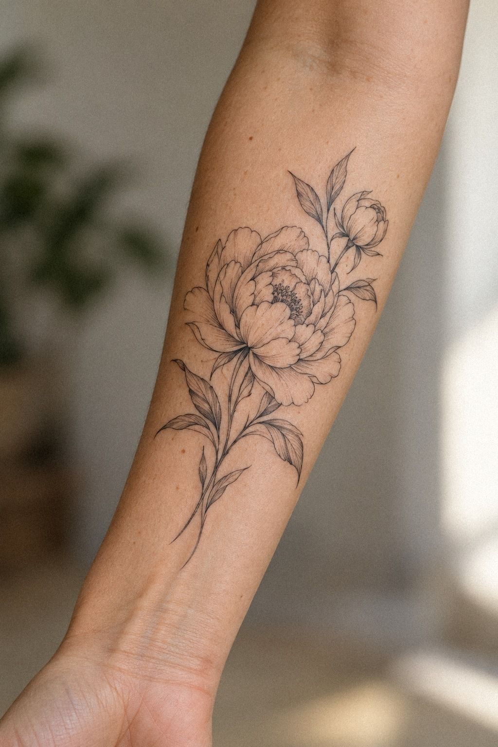 Follow the Curve: A Delicate Peony with a Flowing Stem