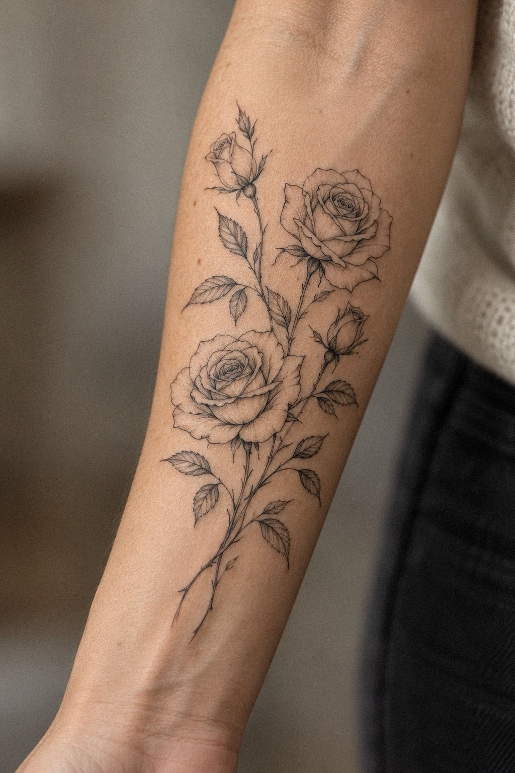 Watercolor Delicate Rose Tattoos on the Shoulder
