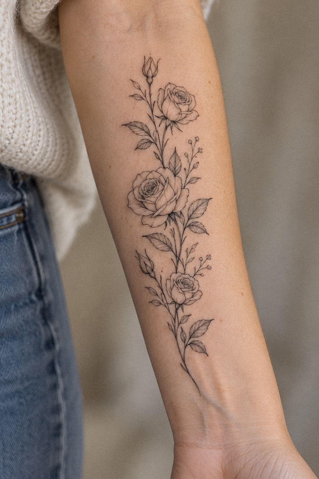 Delicate Rose Tattoos on the Collarbone