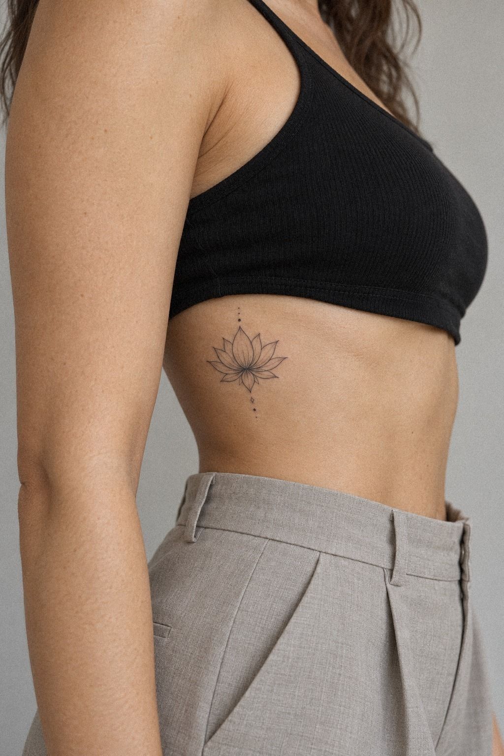 Minimal Fine Line Lotus Flower Behind the Ear