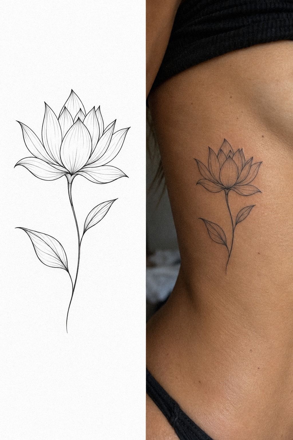 Fine Line Lotus Flower on the Ribcage