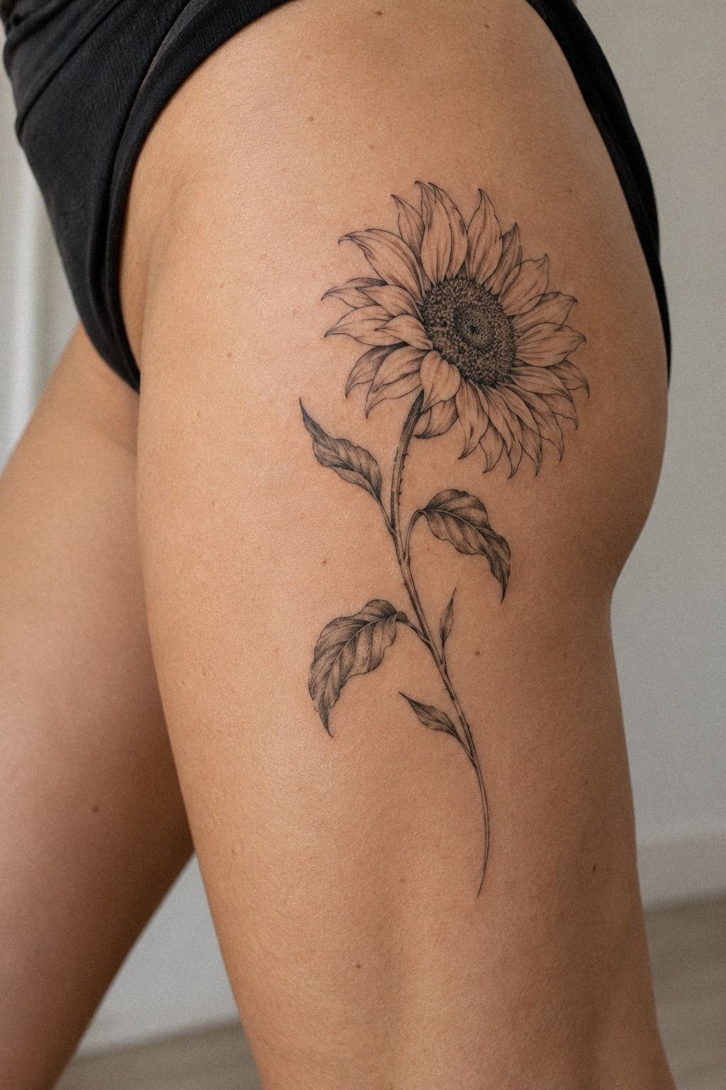 Fine Line Sunflower Along the Collarbone