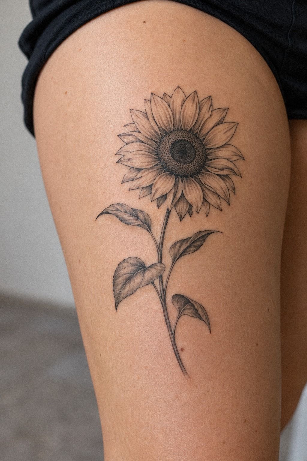 Fine Line Sunflower Sternum With Dotwork