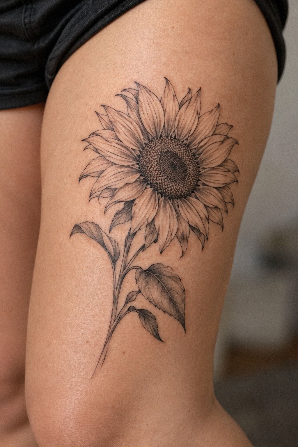 Fine Line Sunflower Birth Flower Portrait