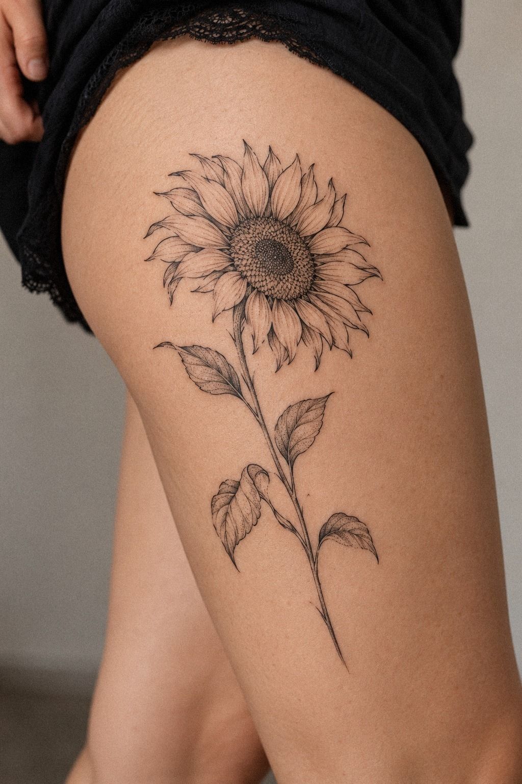 Unique Fine Line Sunflower With Moon
